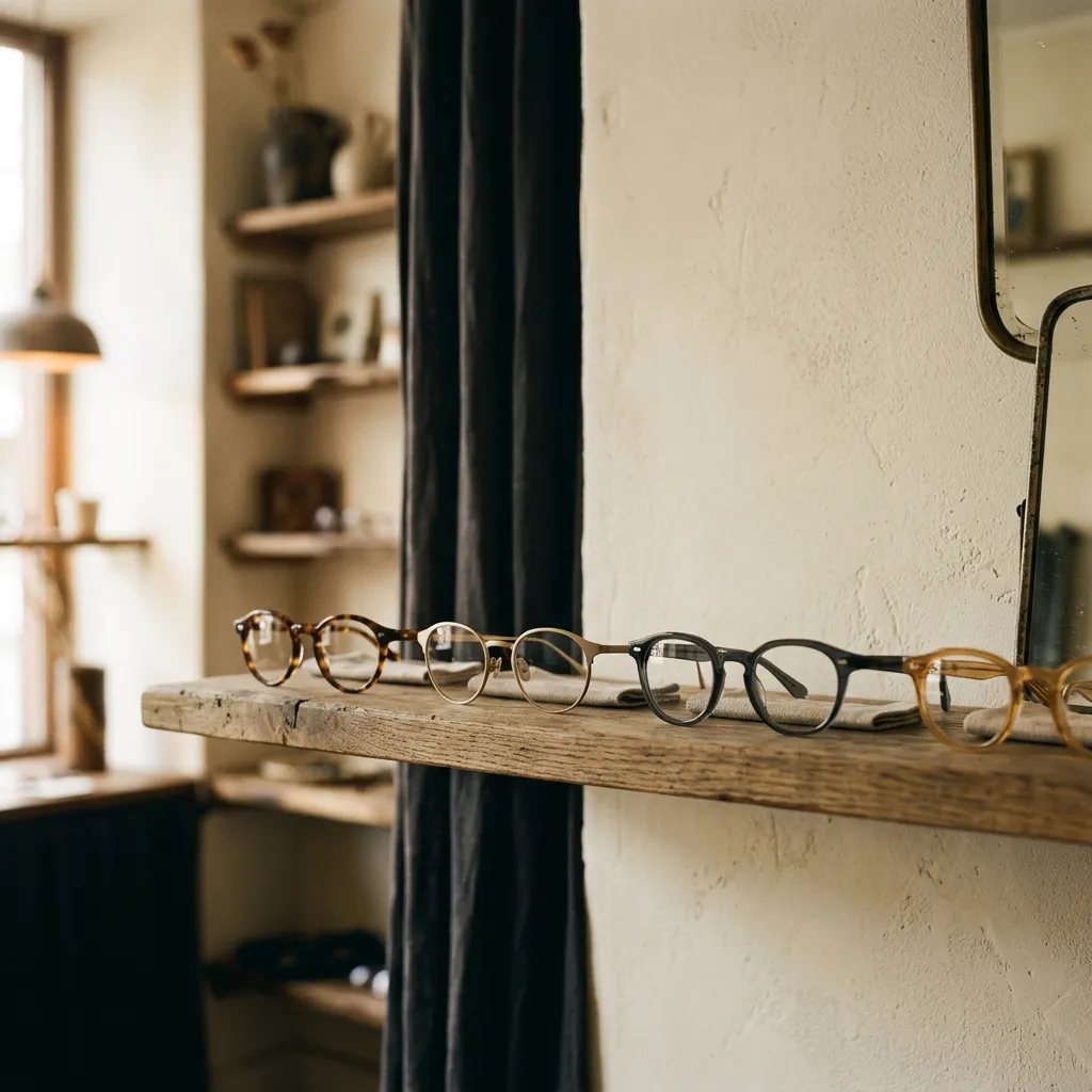 Eyewear on display in an optician shop