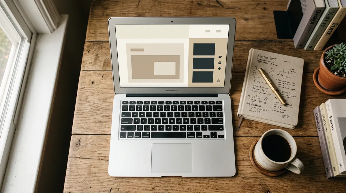A laptop showing a website layout